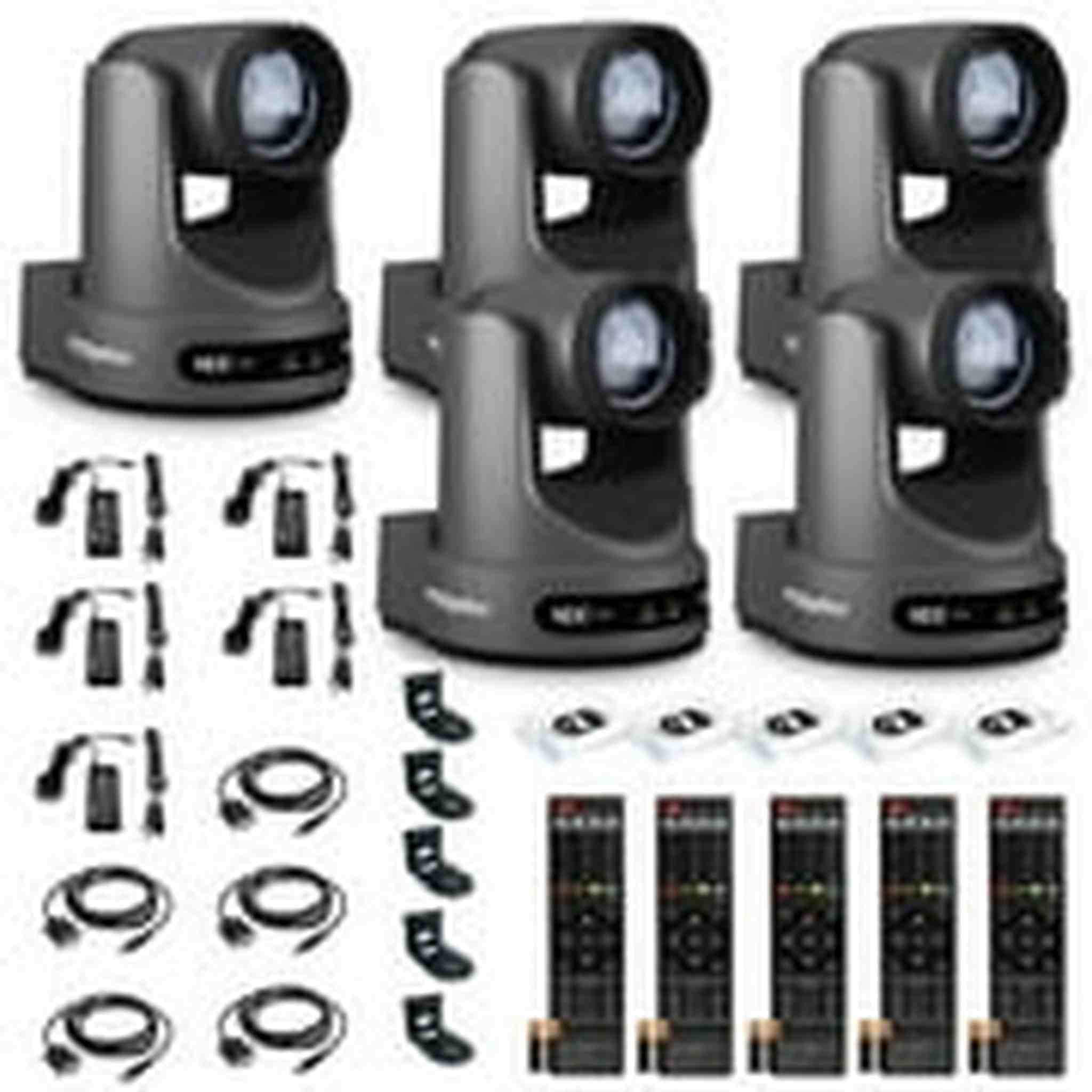 5 x PTZOptics Move 4K PTZ Camera with 20x Zoom Gray PT20X-4K-GY-G3 + SuperJoy PTZ Controller + 5 x Wall Mount PTZOptics
