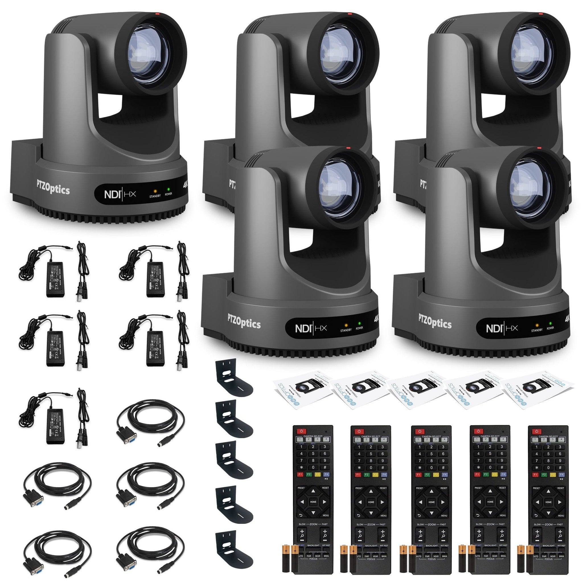 5 x PTZOptics Move 4K PTZ Camera with 20x Zoom Gray PT20X-4K-GY-G3 + SuperJoy PTZ Controller + 5 x Wall Mount PTZOptics