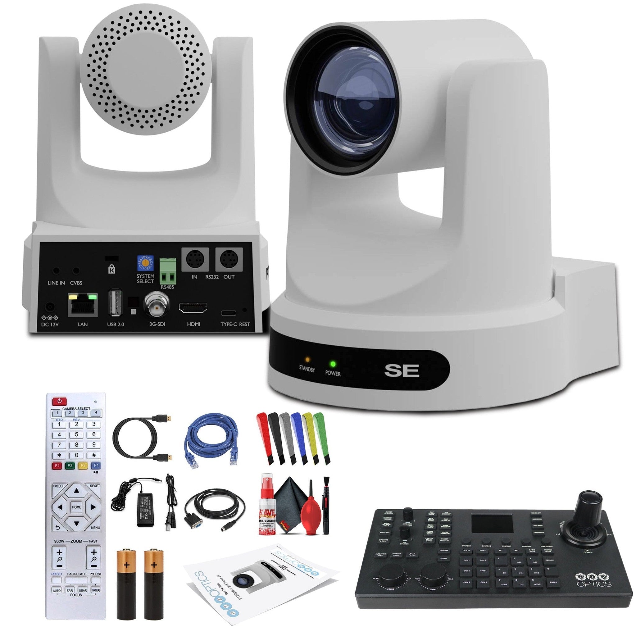 PTZOptics Move SE PTZ Camera with 30x Optical Zoom White PT30X-SE-WH-G3 + PTZOptics SuperJoy PTZ Camera Joystick Controller PTZOptics