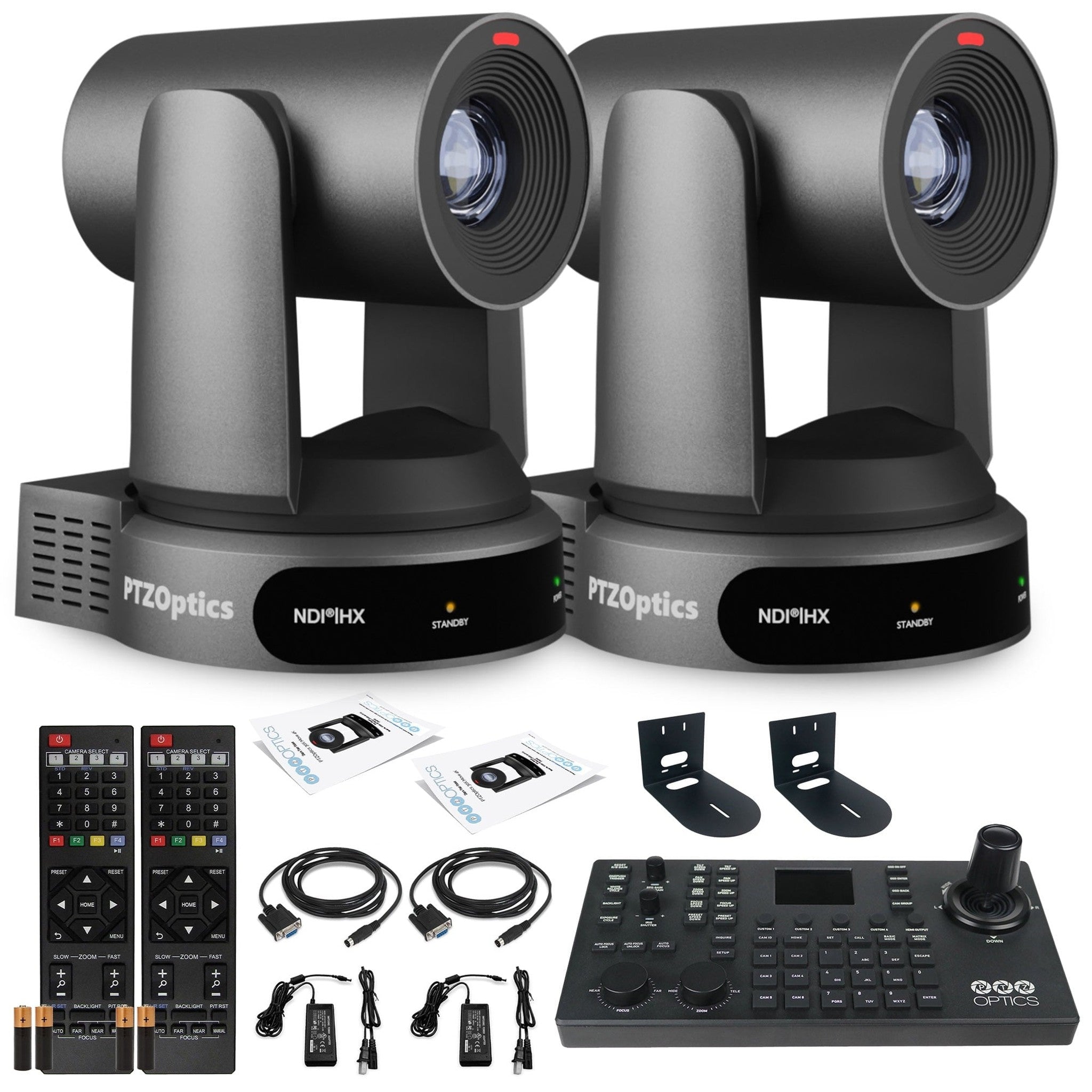 2 x PTZOptics Move 4K PTZ Camera with 30x Zoom Gray PT30X-4K-GY-G3 + SuperJoy PTZ Controller + 2 x Wall Mount PTZOptics