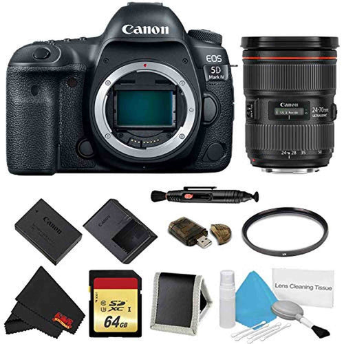 Canon EOS 5D Mark IV DSLR Camera (Body Only) Basic Filter + Memory Kit w/ 24-70mm F/2.8L II USM Lens - International Mod