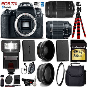 Canon EOS 77D DSLR Camera with 18-55mm is STM Lens & 75-300mm III Lens + Flash + UV FLD CPL Filter Kit + Wide Angle & Te Canon