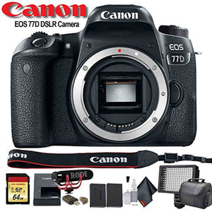 Canon EOS 77D DSLR Camera International Model 1892C001 W/Bag, Extra Battery, LED Light, Mic, Filters and More - Adva Canon