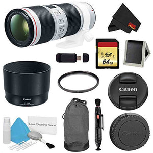 Canon EF 70-200mm f/4L is II USM Lens Bundle w/ 64GB Memory Card + Accessories UV Filter International Model Canon
