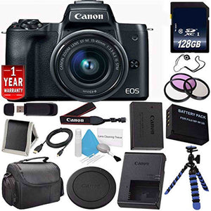 6Ave Canon EOS M50 Mirrorless Digital Camera with 15-45mm Lens Black International Model + LP-E12 Replacement Lithiu