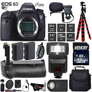 Canon EOS 6D DSLR Camera Body Only + Professional Battery Grip + Condenser Microphone + Flash + Extra Battery + Case + Canon