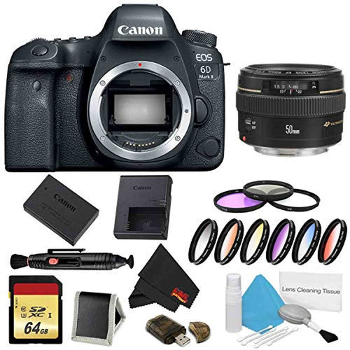 Canon EOS 6D Mark II DSLR Camera (Body Only) 9 Piece Filter w/Memory Bundle + Canon EF 50mm f/1.4 USM Lens - Internation