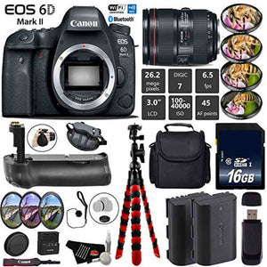 Canon EOS 6D Mark II DSLR Camera with 24-105mm f/4L II Lens + Professional Battery Grip + 4PC Macro Filter Kit + LED Kit Base Bundle Canon