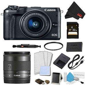 Canon EOS M6 Mirrorless Digital Camera with 15-45mm Lens Black Advanced Bundle w/Bonus EF-M 11-22MM Lens - Internation Canon