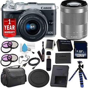 6Ave Canon EOS M6 Mirrorless Digital Camera with 15-45mm Lens Silver 1725C011 International Model + Canon EF-M 55-20 Canon