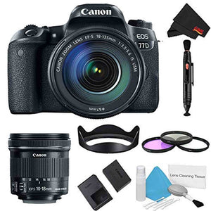 Canon EOS 77D DSLR Camera with 18-135mm Lens Bundle w/ 3 Piece Filter Kit + Bonus 10-18mm Lens International Model Canon