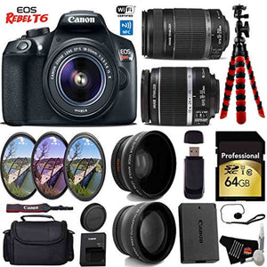 Canon EOS Rebel T6 DSLR Camera with 18-55mm is Lens & 55-250mm is II Lens + UV FLD CPL Filter Kit + Wide Angle & Telepho Canon