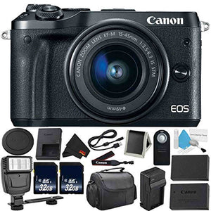 Canon EOS M6 Mirrorless Digital Camera with 15-45mm f/3.5-6.3 is STM Lens Kit- Bundle with 32GB Memory Cards + Remote+ E Canon
