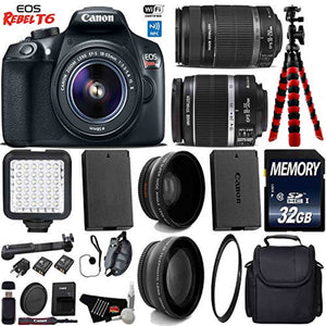 Canon EOS Rebel T6 DSLR Camera 18-55mm is Lens & 55-250mm is II Lens + LED + UV FLD CPL Filter Kit + Wide Angle & Teleph Canon