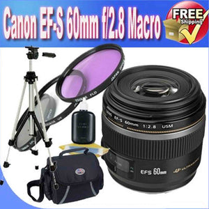 Canon EF-S 60mm f/2.8 Macro USM Digital SLR Lens + 52mm 3 Piece Professional Filter Kit + Lens & Camera Cleaning Kit + Professional Full Size Tripod + Shock Proof Deluxe SLR Case!!