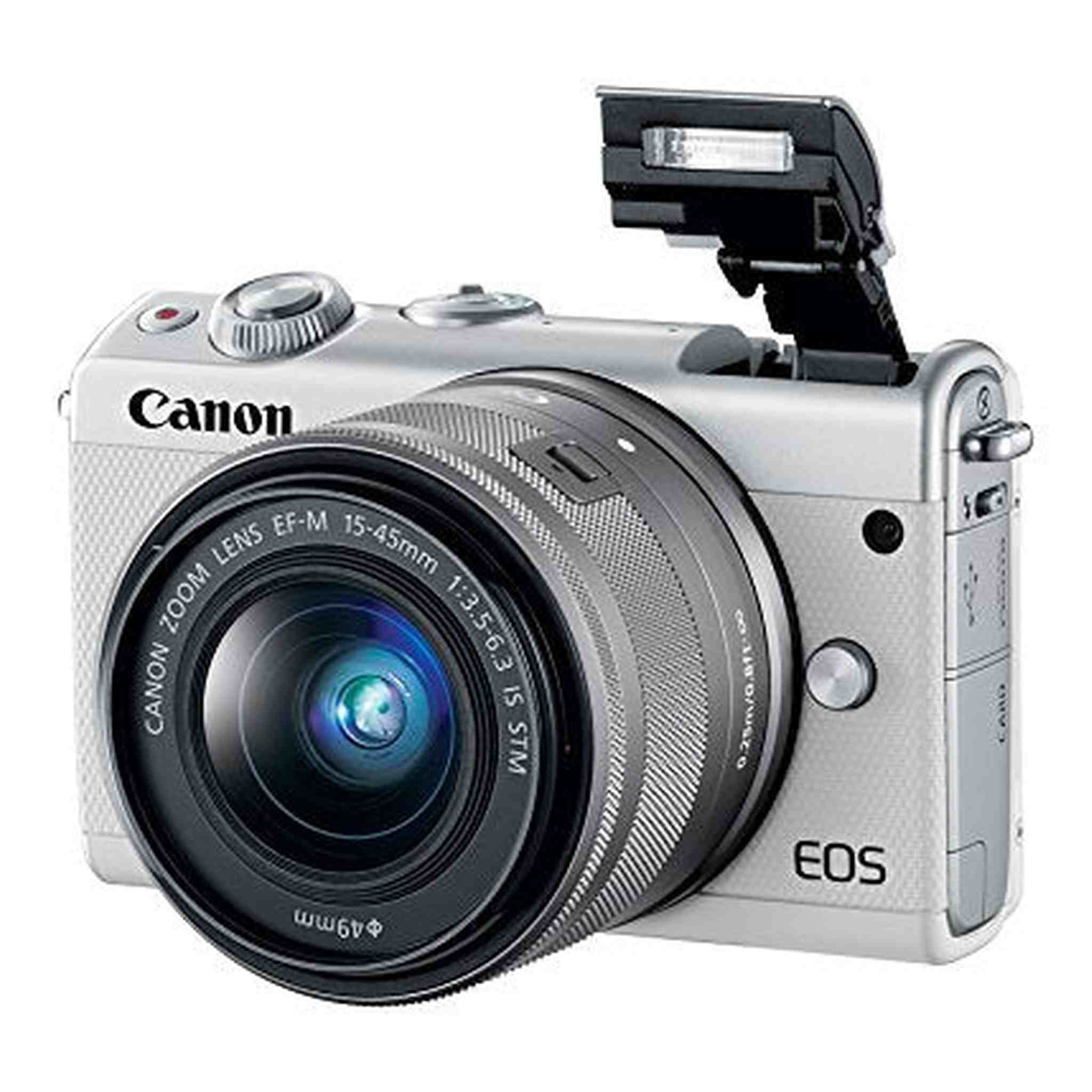 Canon EOS M100 Mirrorless Camera w/ 15-45mm Lens White International Model Dual Kit Box