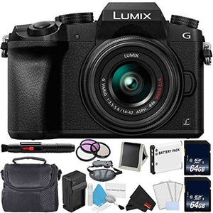 Panasonic Lumix DMC-G7 Mirrorless Digital Camera with 14-42mm Lens - Bundle with 2X 64GB Memory Cards, Professional Filt Panasonic