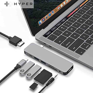 HyperDrive USB-C Hub Adapter, Sanho Solo 7-in-1 Type C Dongle for MacBook Pro, PC w USB-C Port: USBC 40Mbps 100W Power Delivery, USBC 5Gbps Data, 4K HDMI, microSD/SD Card Reader, 2xUSB 3.0, Audio Jack - Used Hyper