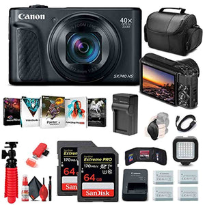 Canon PowerShot SX740 HS Digital Camera Black 2955C001 + 64GB Card + More Canon