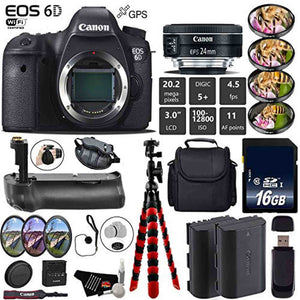 Canon EOS 6D DSLR Camera with 24mm f/2.8 STM Lens + Professional Battery Grip + 4PC Macro Filter Kit + LED Kit + Extra B Canon
