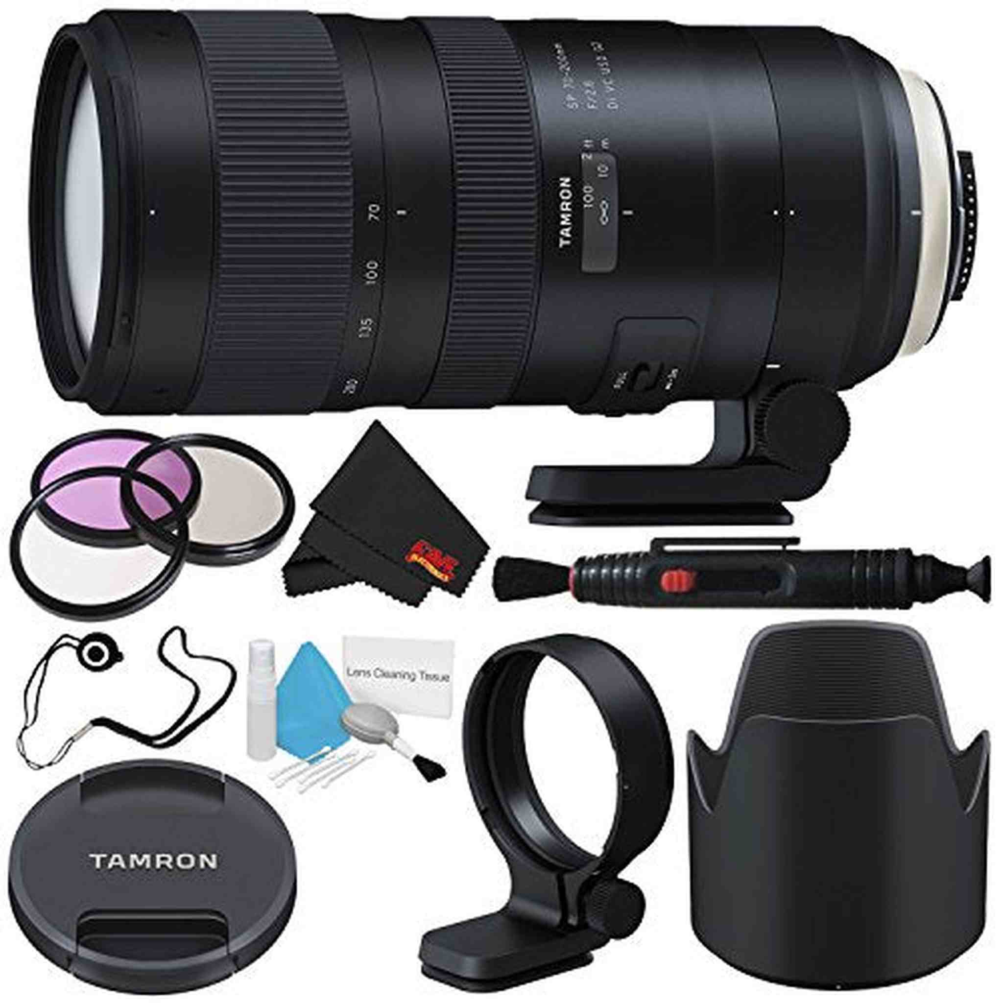 6Ave Tamron SP 70-200mm f/2.8 Di VC USD G2 Lens for Nikon F International Model + 77mm 3 Piece Filter Kit + Deluxe Cle Tamron