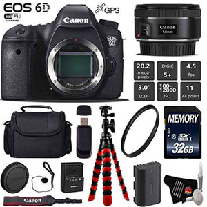 Canon EOS 6D DSLR Camera with 50mm f/1.8 STM Lens + Wireless Remote + UV Protection Filter + Case + Wrist Strap + Tripod Canon
