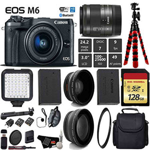 Canon EOS M6 Mirrorless Digital Camera with EF-M 15-45mm is STM Lens + LED + UV FLD CPL Filter Kit + Wide Angle& Telepho Canon