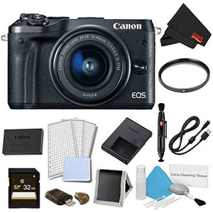 Canon EOS M6 Mirrorless Digital Camera with 15-45mm Lens Black Advanced Bundle - International Model Canon