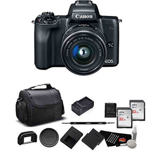 Canon EOS M50 Mirrorless Digital Camera with 15-45mm Lens and 4K Video 2680C011 Bundle w/Memory Cards, Spare Battery + M Canon
