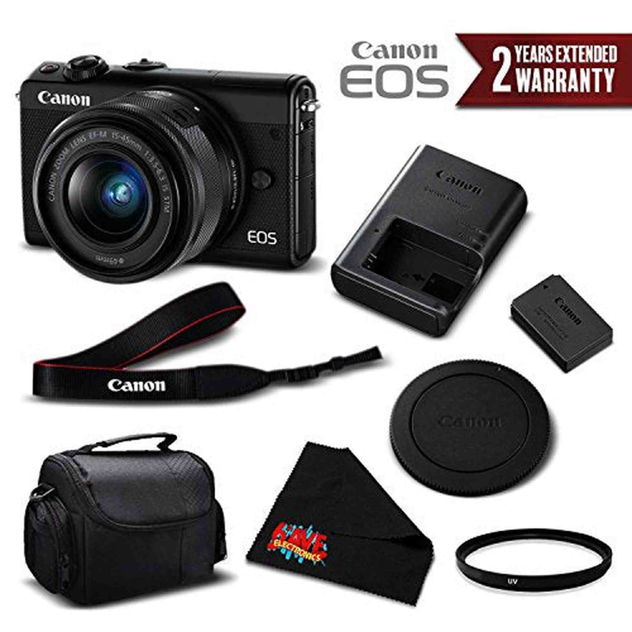 Canon EOS M100 Mirrorless Digital Camera with 15-45mm Lens Black 2209C011 International Version - Essential Bundle