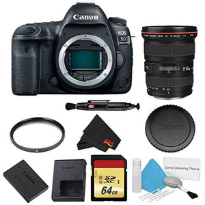Canon EOS 5D Mark IV DSLR Camera Body Only Basic Filter + Memory Kit w/ 17-40mm 4.0 USM L Lens - International Model Canon