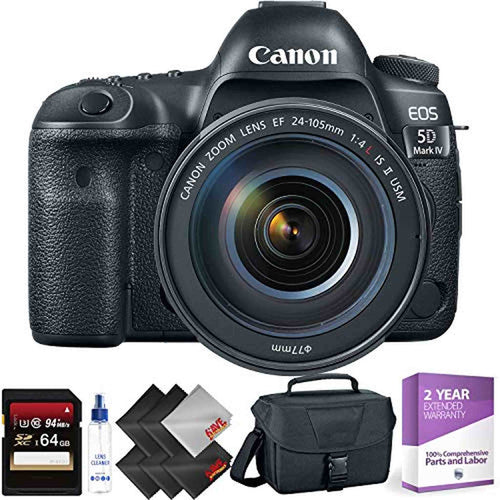 Canon EOS 5D Mark IV DSLR Camera with 24-105mm f/4L II Lens + 64GB Memory Card + 1 Year Warranty Bundle