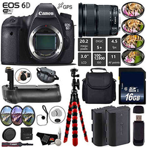 Canon EOS 6D DSLR Camera with 24-105mm is STM Lens + Professional Battery Grip + 4PC Macro Filter Kit + LED Kit + Extra Canon