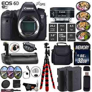 Canon EOS 6D DSLR Camera with 24mm f/2.8 STM Lens + Professional Battery Grip + 4PC Macro Filter Kit + LED Kit + Extra B Canon