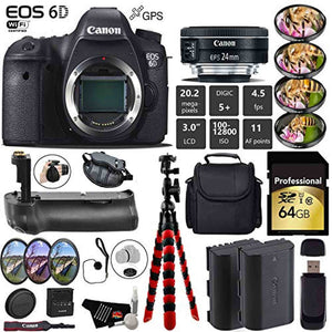 Canon EOS 6D DSLR Camera with 24mm f/2.8 STM Lens + Professional Battery Grip + 4PC Macro Filter Kit + LED Kit + Extra B Canon