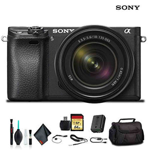 Sony Alpha a6300 Mirrorless Camera with 18-135mm Lens Black ILCE-6300M/B With Soft Bag, 64GB Memory Card, Card Reader , Plus Essential Accessories Sony
