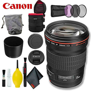 Canon EF 135mm f/2L USM Lens International Model with Filter Kit + Lens Case Bundle - Used Canon