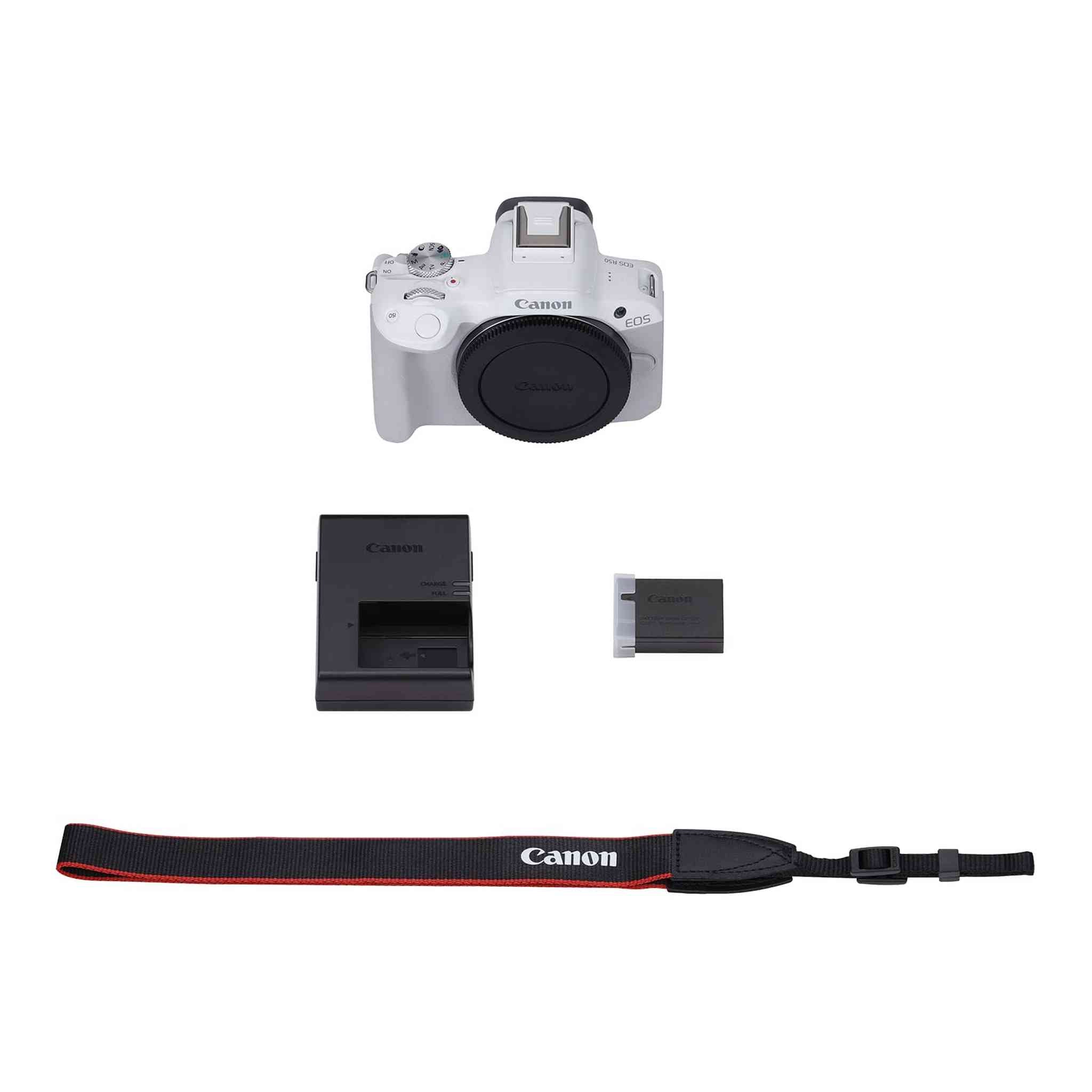 Canon EOS R50 Mirrorless Vlogging Camera Body Only/White , RF Mount, 24.2 MP, 4K Video, DIGIC X Image Processor, Subject Detection & Tracking, Compact, Smartphone Connection, Content Creator Canon