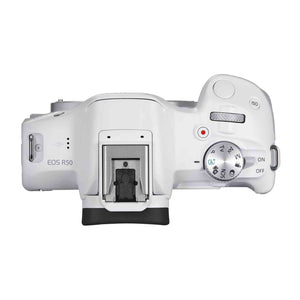 Canon EOS R50 Mirrorless Vlogging Camera Body Only/White , RF Mount, 24.2 MP, 4K Video, DIGIC X Image Processor, Subject Detection & Tracking, Compact, Smartphone Connection, Content Creator - Reconditioned Canon