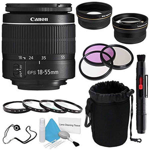 Canon EF-S 18-55mm f/3.5-5.6 III Lens International Model + 58mm Wide Angle Lenses + 58mm Macro Close Up Kit + 58mm 3 - Used Canon