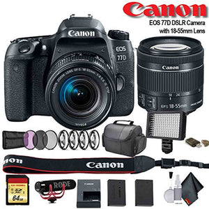 Canon EOS 77D DSLR Camera with 18-55mm Lens International Model 1892C016 W/Bag, Extra Battery, LED Light, Mic, Filte Canon