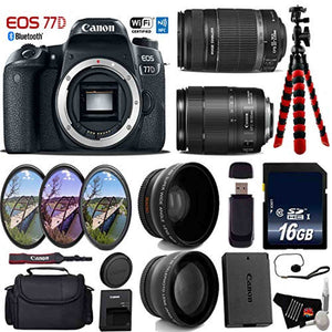 Canon EOS 77D DSLR Camera with 18-135mm is STM Lens & 55-250mm is II Lens + UV FLD CPL Filter Kit + Wide Angle & Telepho Canon