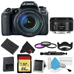 Canon EOS 77D DSLR Camera with 18-135mm Lens Bundle w/ 3 Piece Filter & Memory Kit + Bonus 50mm Lens International Mode Canon