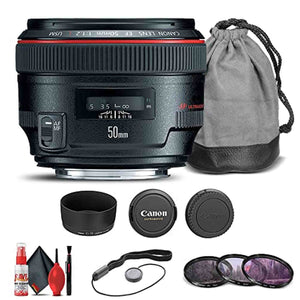 Canon EF 50mm f/1.2L USM Lens 1257B002 + Filter Kit + Cap Keeper + More - Reconditioned Canon