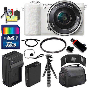 Sony Alpha a5100 Mirrorless Digital Camera with 16-50mm Lens White + Battery + Charger + 32GB Bundle 2 - International Sony
