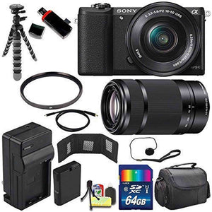Sony Alpha a5100 Mirrorless Digital Camera with 16-50mm Lens Black + Sony E 55-210mm f/4.5-6.3 OSS E-Mount Lens 64GB B Sony