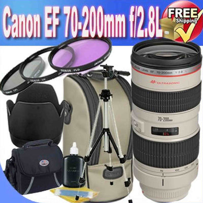 Canon EF 70-200mm f/2.8L USM Telephoto Zoom Lens + 77mm 3 Piece Professional Filter Kit + Lens Case + Professional Full Size Tripod + Shock Proof Deluxe SLR Case + Lens & Camera Cleaning Kit Bundle