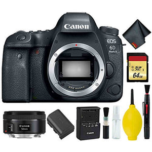 Canon EOS 6D Mark II DSLR Camera Body Only Memory Kit International Model w/Canon EF 50mm f/1.8 STM Lens - International Model - Used Canon