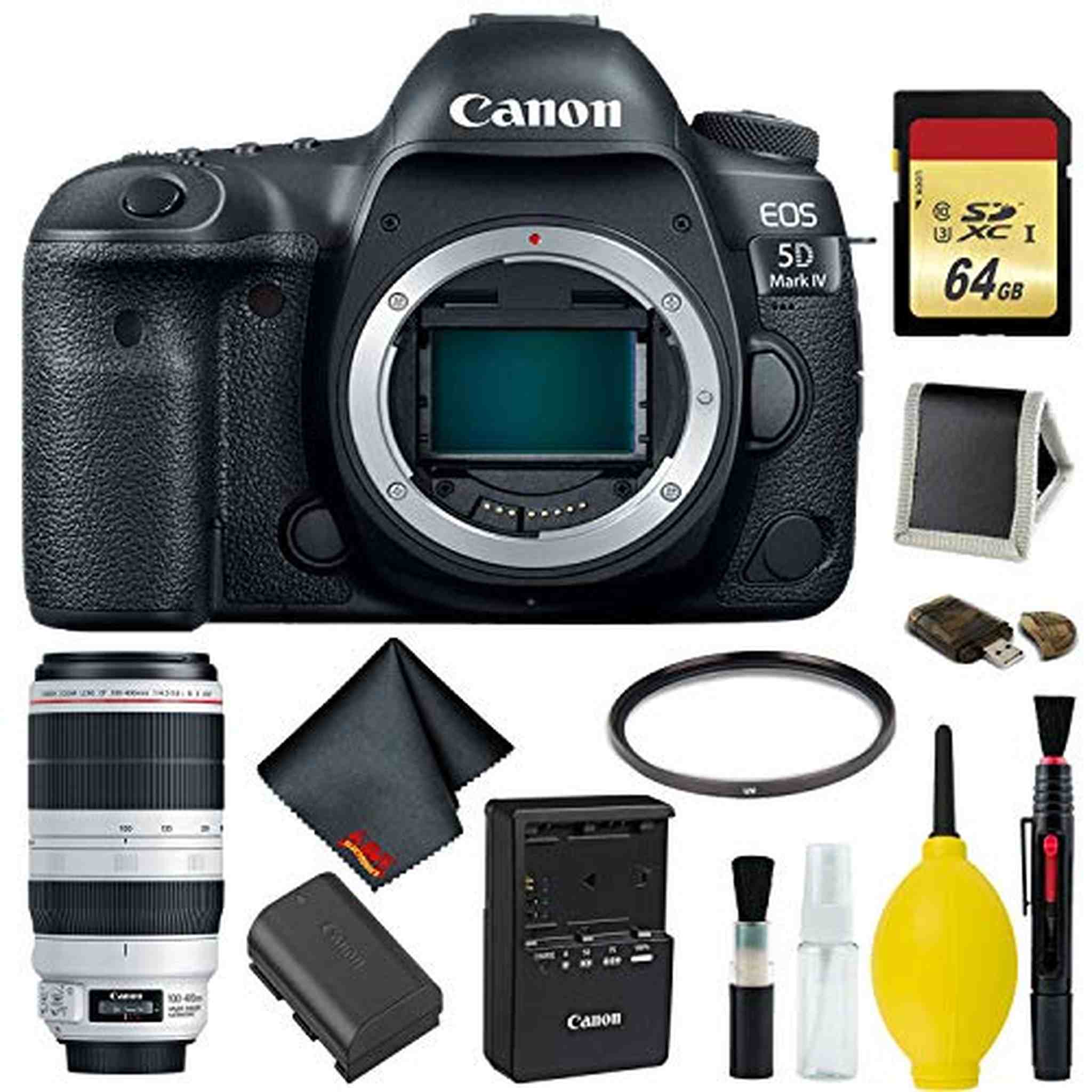 Canon EOS 5D Mark IV DSLR Camera Body Only Memory Kit International Model w/Canon EF 100-400mm f/4.5-5.6L is II USM Le