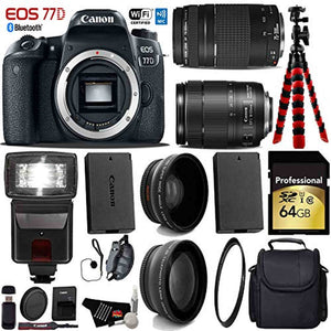 Canon EOS 77D DSLR Camera with 18-135mm is USM Lens & 75-300mm III Lens + Flash + UV FLD CPL Filter Kit + Wide Angle& Te Canon
